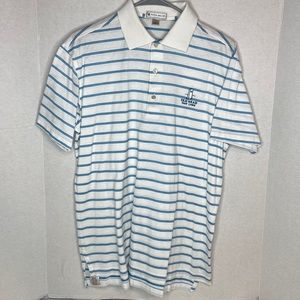 Peter Millar 100% cotton polo golf shirt. Size small white with blue stripes.